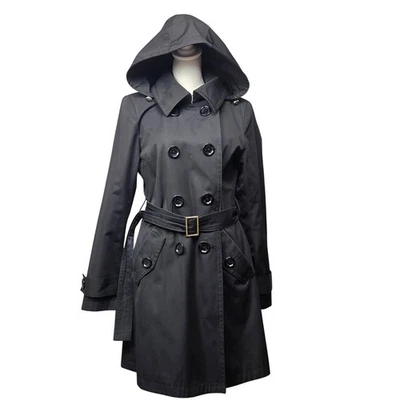 Trench coat Michael Kors preto com capuz peito duplo com cinto P/P - Imagem 1 de 4