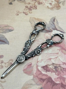 Antique Silverplate Grape Shears / Scissors – Ornate Floral & Vine Design - Picture 1 of 3