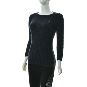 Ralph Lauren Women's Button Hem Button Patch Sweatshirt Cable Knit Long Sleeve - Picture 1 of 8
