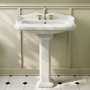 Simple Project Bathroom Pedestal Sinks Vintage White Pedestal Sink 19"L x 23"W - Picture 1 of 10