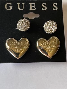 Nuevo con etiquetas Juego de 2 pares de pendientes redondos de metal y diamantes de imitación en tono plateado Guess - Imagen 1 de 1
