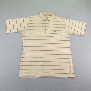 Vintage Lacoste Polo Shirt Mens Large Beige Stripes Izod Crocodile Logo 70s ^ - Picture 1 of 13