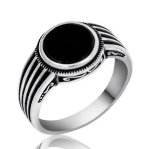 Black Onyx Men’s Rings, Handmade 925 Sterling Silver MULTI-SIZES Turkish Rings - Picture 1 of 11