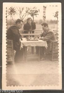 vintage Bulgarian photo men playing chess 1940's #1