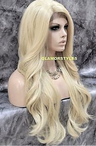 Human Hair Blend Lace Front Full Wig Long Wavy Layered Bleach Blonde NWT