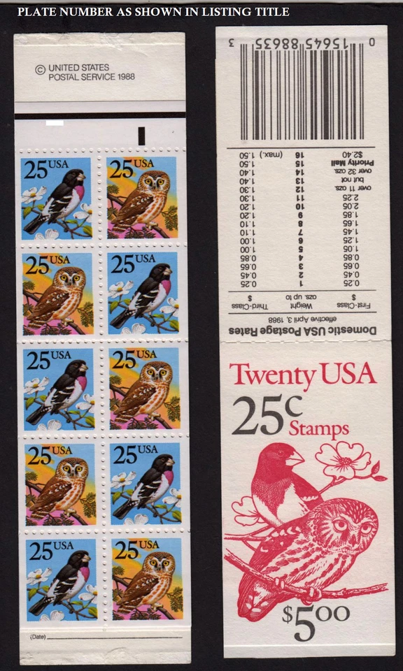 1988 Grosbeak Owl Sc BK160 booklet premium (2 Sc 2285b panes) plate number2111 - Image 1 of 1