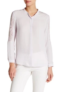 NWT $215 The Kooples mandarin collar Lace Sleeve Blouse FCC1057 PASTEL PARME s - Picture 1 of 2