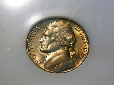 1954-S/S Jefferson Nickel Double Error with Retained Lamination Peel & S/S Mint  - Image 1 of 4