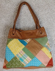 FOSSIL Large Leather Tote Vintage Patchwork Suede Canvas Boho Hobo Handbag Hippi - Picture 1 of 16