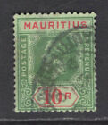 M15741 Mauritius 1924 SG241 - 10R grün & rot/smaragdgrün. Klein dünn.