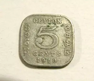 Ceylon 1910 5 Cents Coin - Picture 1 of 5