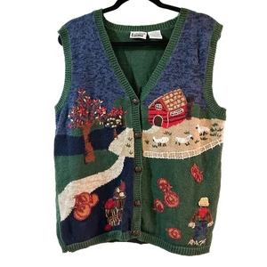 Chaleco Tejido Granja Colorido Otoño Bordado Otoño De Colección Grandmacore Talla XL - Imagen 1 de 8