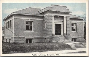 c1910s CORYDON, Indiana Postkarte "Public Library" Gebäude Straßenansicht UNBENUTZT - Bild 1 von 2