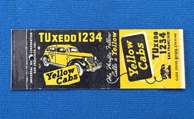 Yellow Cabs Taxi Advertising San Francisco CA VTG Matchbook Cover Lt#2047 - Image 1 of 2