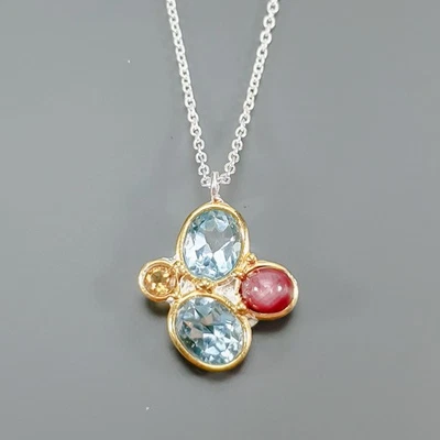 Fine Art Jewelry Natural Blue Topaz Necklace 925 Sterling Silver 17"/N26834 - Image 1 of 4