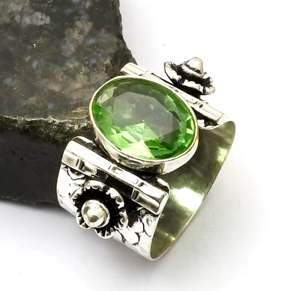 Anillo étnico hecho a mano de piedras preciosas de peridoto para boda talla EE. UU. 9,5 AR 40714 Foto 1 de 1