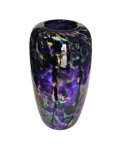 SPECTACULAR Signed Dehanna Jones 12.5" Large Frit Purple Abstract Art Glass Vase - Picture 1 of 11
