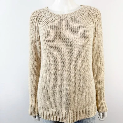 Ann Taylor Ivory Chunky Knit Sweater Size M Long Sleeve Casual Preppy Classic - Image 1 of 4