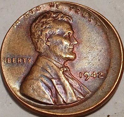 1942-p Lincoln Wheat Cent Penny WW2 ERROR coin 15% OFF-CENTER AU / Unc details - Image 1 of 2