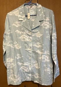 Victoria’s Secret Cotton Pajamas Long Sleeve W Pants Set (L) Light Blue W Clouds - Picture 1 of 8