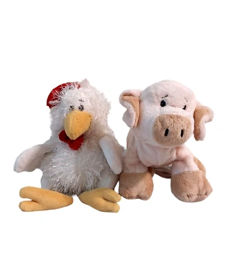 Ganz Webkinz Barnyard Plush White Rooster And Pale Pink Pig Stuffed Animals 9" - Image 1 of 4
