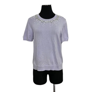 Sportscraft Jumper Top size L 14 Large Purple Bead Stones Light Knit Blouse - Picture 1 of 5
