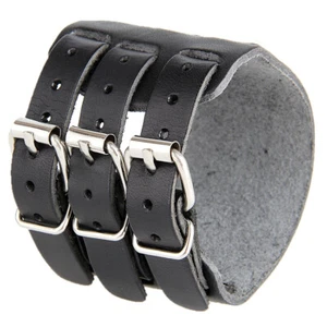 Genuine Leather Bracelet for Men Wrist Cuffs Arm Bands Punk Wristband Adjustable - Picture 1 of 17