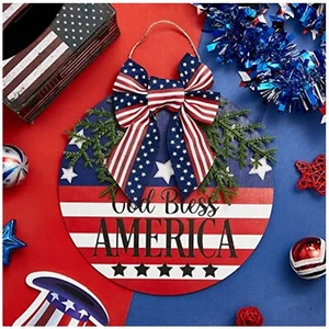 4th of July Welcome Door Sign 2 Pieces Summer Independence Day Decorations Wr... - Picture 1 of 9