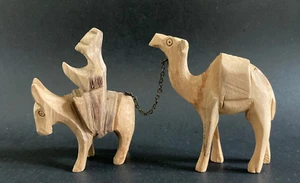 Wood Carved Man Riding Donkey with Camel Attached on Small Chain, ISRAEL ?? - Picture 1 of 7