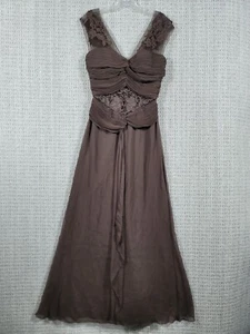 ABS Evening By Allen Schwartz Brown Formal Floral Laced Chiffon Gown Sz 4 - Picture 1 of 18