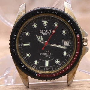 BENRUS Citation 165 Watch Mens Silver Tone Stainless Steel Classic Black Dial - Picture 1 of 6