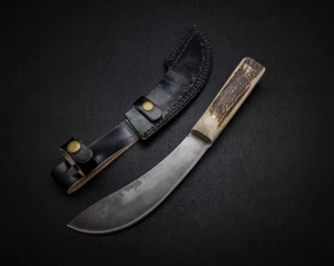 Custom Handmade carbon Steel hunting knife with Stag Horn handle, With Cover. - Picture 1 of 8