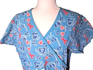 NEW Large Breast Cancer Awareness Scrub Top pockets - Picture 1 of 8