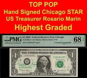 2003 $1 FRN top pop highest graded PMG 68EPQ courtesy autograph star - Picture 1 of 4