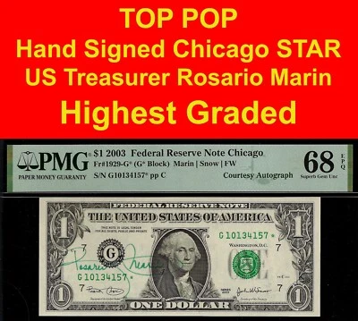 2003 $1 FRN top pop highest graded PMG 68EPQ courtesy autograph star - Image 1 of 4