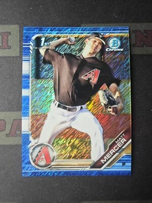 2019 Bowman Chrome Baseball Blue Shimmer Refractor 1st RC Matt Mercer /150 - Image 1 of 2