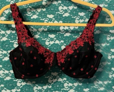 Sujetador Bali Talla 36C Negro con Encaje Rojo Bordado Con Aros Semi Transparente 3573 ¡Bonito! Foto 1 de 4