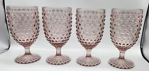 Martha Stewart 4Pc 14.2oz Glass Hobnail Goblet Drinkware Set Pink 3.5x3.5x6.75 - Picture 1 of 4