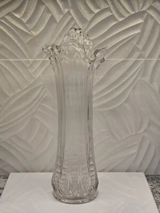 EAPG Clear Glass Swung Vase Tall Ribbed Long Stem Vase 17" Tiny Chip Gorgeous - Picture 1 of 10
