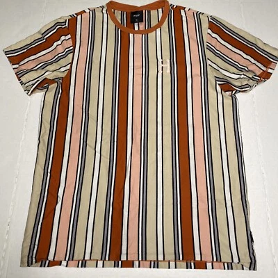 Camiseta HUF Para Hombre XL Naranja Rosa Bordada Rayas Ropa de Calle Grunge Foto 1 de 4