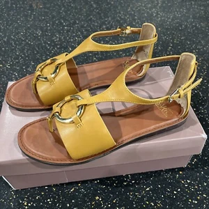 Franco Sarto Womens 7.5 Brown Leather Thong Sandal Ankle Strap Bit Tab Flat - Picture 1 of 9