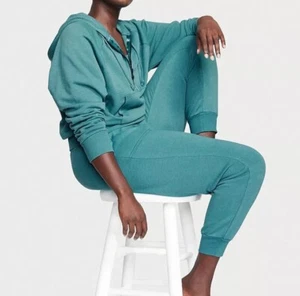 Victoria's Secret M TRACKSUIT SET Hoodie+joggers SAGE GREEN teal COTTON FLEECE - Picture 1 of 9