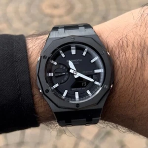 Custom G-Shock GA2100 CasiOak Black Stainless Steel Bracelet Luxury Men’s Watch - Picture 1 of 6