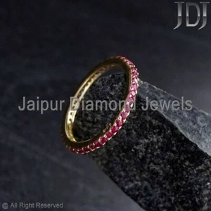 Natural Ruby Gemstone Solid 14k Yellow Gold Stackable Minimalist Band Ring - Picture 1 of 4