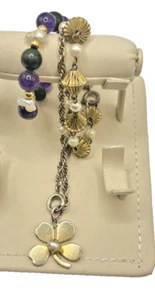 3 Gold-Plated Imitation Pearl Bracelets w Lucky Clover Charm 8" - Picture 1 of 3