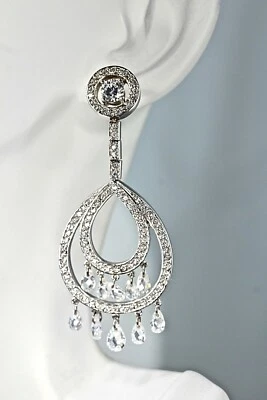 Pendientes de araña grandes de plata de ley 925 con gemas de rodio circonita cúbica de alta gama Foto 1 de 4