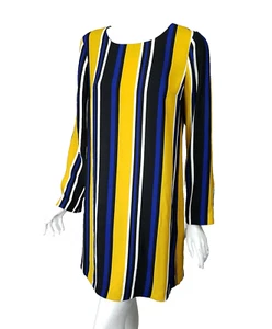 BAR III Sunkissed Blue Black Dijon Yellow Stripe Crepe Shift Dress M NWT $79.50 - Picture 1 of 3