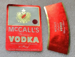 McCALL'S VODKA 80 proof, Front & Neck Vintage BALTIMORE MD USA LABELS - Picture 1 of 1