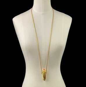 Vintage Necklace Vessel Cabochons Gold Tone Pendulum Pendant - Picture 1 of 7