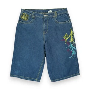 Vintage Y2K Miskeen Shorts Mens 38 Blue Baggy Skater Hip Hop Denim Embroidered - Picture 1 of 8